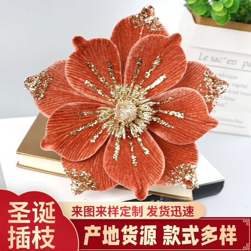 Christmas Decorative Flowers Artificial Stickers Pink Sequins Decorative Flowers Fabric Flowers Christmas Ornaments Accessories Christmas Decorative Flowers