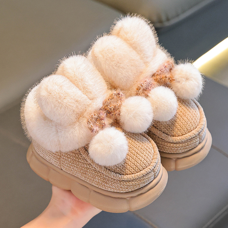 Bolsas de invierno para niños zapatos de algodón para niñas calientes y pelusa con una base gruesa para pisar la sensación de mierda bolsas de bebés de algodón para niños