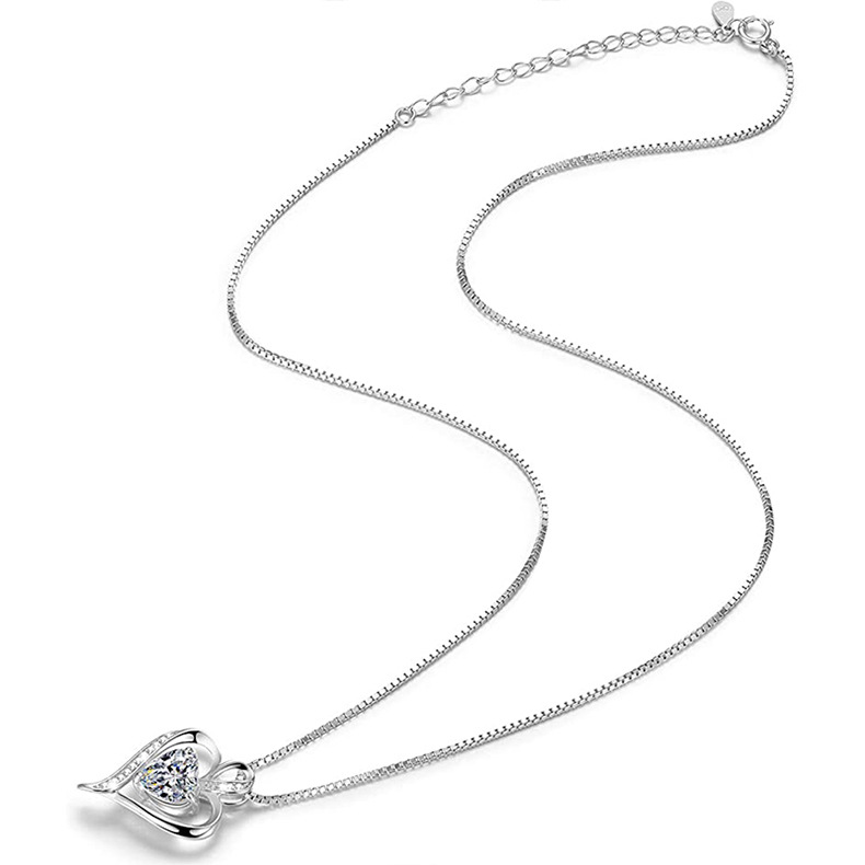 5g Weight Zircon Inlay Material 925 Sterling Silver Zircon Inlay Heart Shape Charms Pendant Necklace