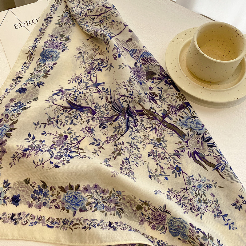 40g Weight Silk Scarf Classification Outdoor, Daily Occasion Cotton Material Ditsy Floral Pattern Autumn&Winter Season Women's Gender Vintage Style, Simple Style Style Women's Vintage Style Simple Style Ditsy Floral Cotton Silk Scarf 5