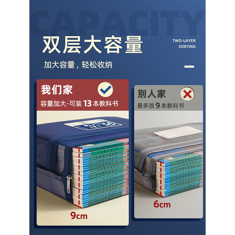 科目袋分科分类文件袋初中生双层大容量拉链式手提学习袋高中生作|undefined