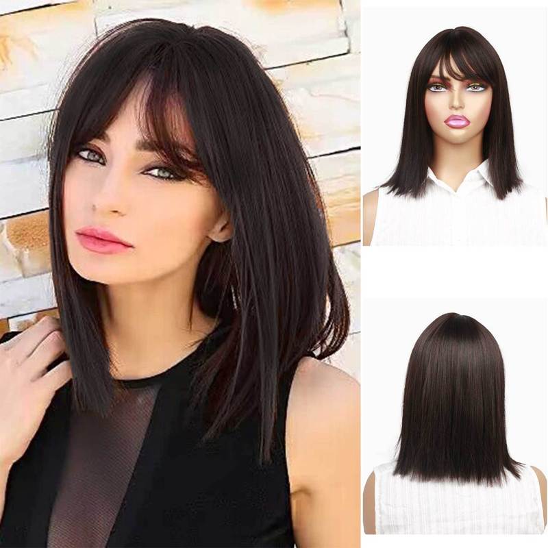 Cross border wig women's brown shoulder length collarbone hair