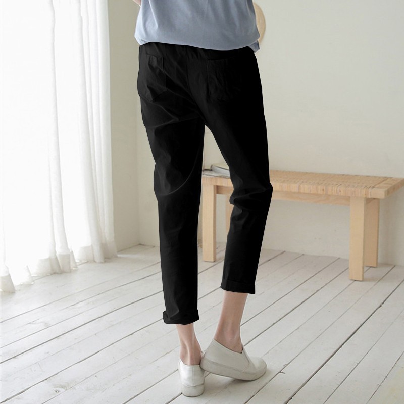 Women's High-Waisted Harem Pants 2026 Spring/Summer Casual Elastic Waist Cotton Linen Cropped Trousers Versatile Fashion_ecoleips.com