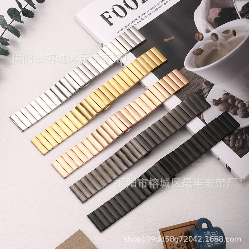 For Samsung Huawei gt3 GT2 Pro One Bead Bamboo Watch Strap Stainless Steel Butterfly Buckle Solid Apple Strap