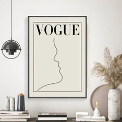 VOGUE Nordic Art Decor Abstract Face Line Painting with Instagram Style, Retro and Literary Living Room Framed Wall Art