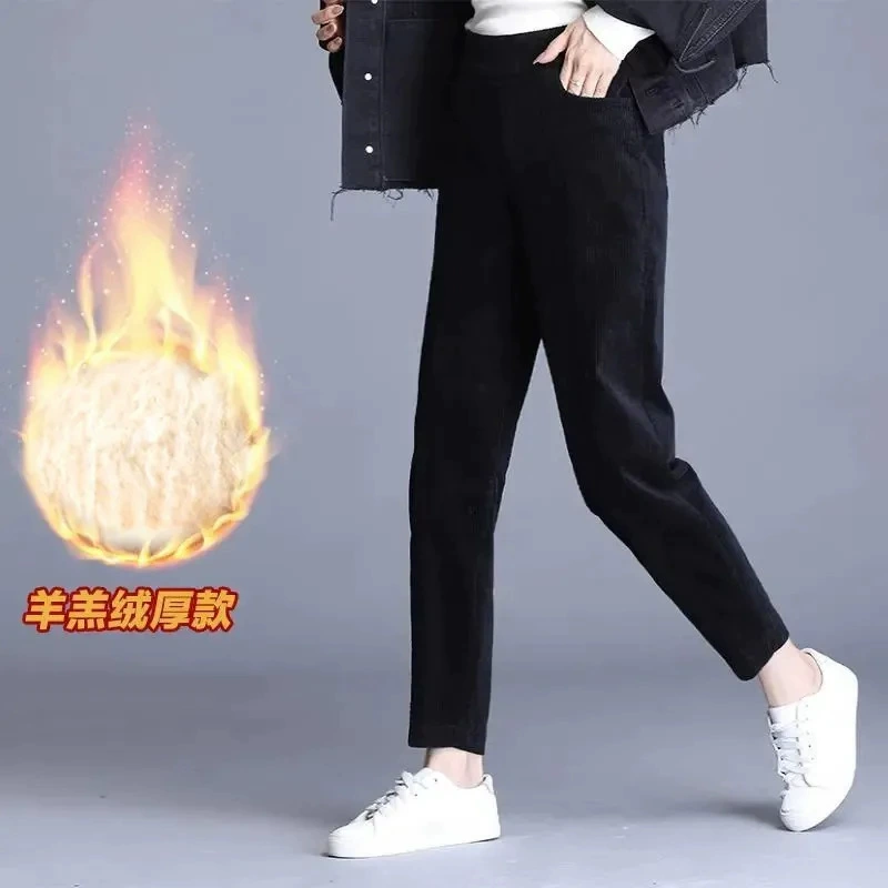 Осенне-зимние новые кашемировые брюки Hallen с двойной флисовой подкладкой показывают тонкие свободные повседневные вельветовые брюки с двойными карманами