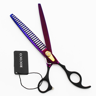 8.0inch Purple Elastic Paint Pet Grooming Scissors Large Tooth Scissors Thinning Scissors Fish Bone Scissors Trimming Scissors