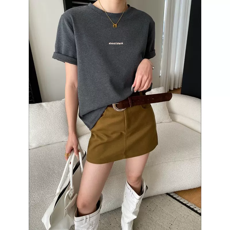 司南 博主感叠搭 简约植绒字母加厚磨毛宽松短袖T恤打底 SN8493
