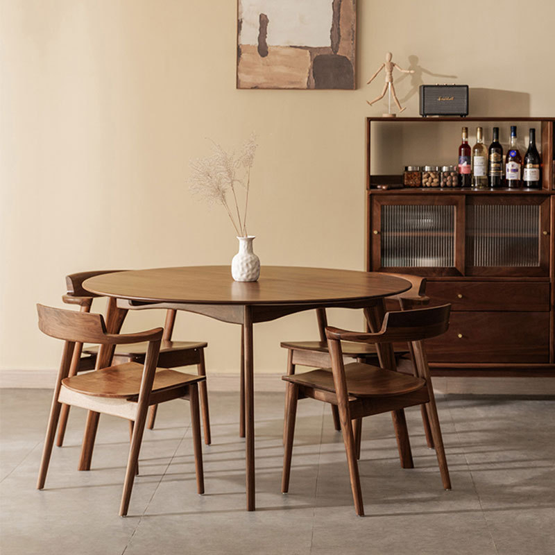 Solid Wood Dining Table Round Table North American Black Walnut Dining Table Household Log Small Apartment New Chinese Dining Table and Chair Combination