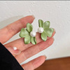 Green retro small earrings, wholesale, flowered