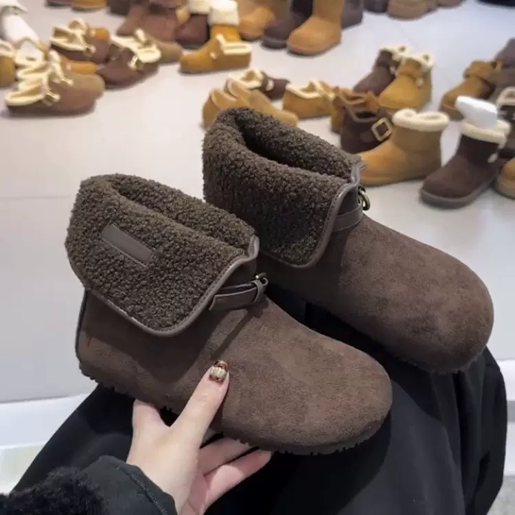 两穿平底内增高勃肯棉鞋2025冬季加绒保暖棉靴森系复古防滑短靴女