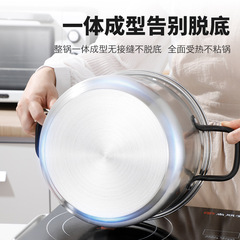 不鏽鋼湯鍋禮品多用鍋具加厚木把手小湯鍋特厚蒸煮兩用鍋電磁爐鍋