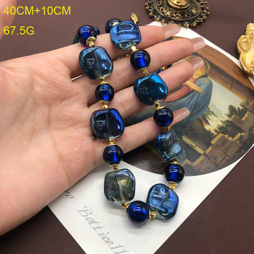Second-hand Western accessories French blue enchantress ancient glazed high-end necklace with the same earring set for women