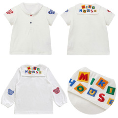 New Japanese-style letter navy collar children's short-sleeve shirts for boys and girls, children's top wear for layering, dropshipping.