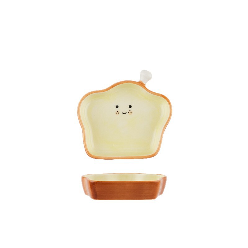 クリエイティブな手描きの下絵付けセラミックソーサー、家庭用セラミック調味料ソーサー、ディップソーサー、かわいいクロワッサンスナックソーサー|undefined