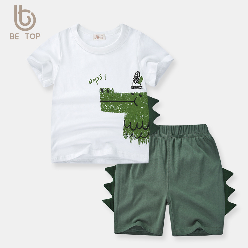 Ventas directas de fábrica personalizadas be top ropa para niños nueva ropa para niños traje de niño verano niños versión coreana de dos piezas de dinosaurio
