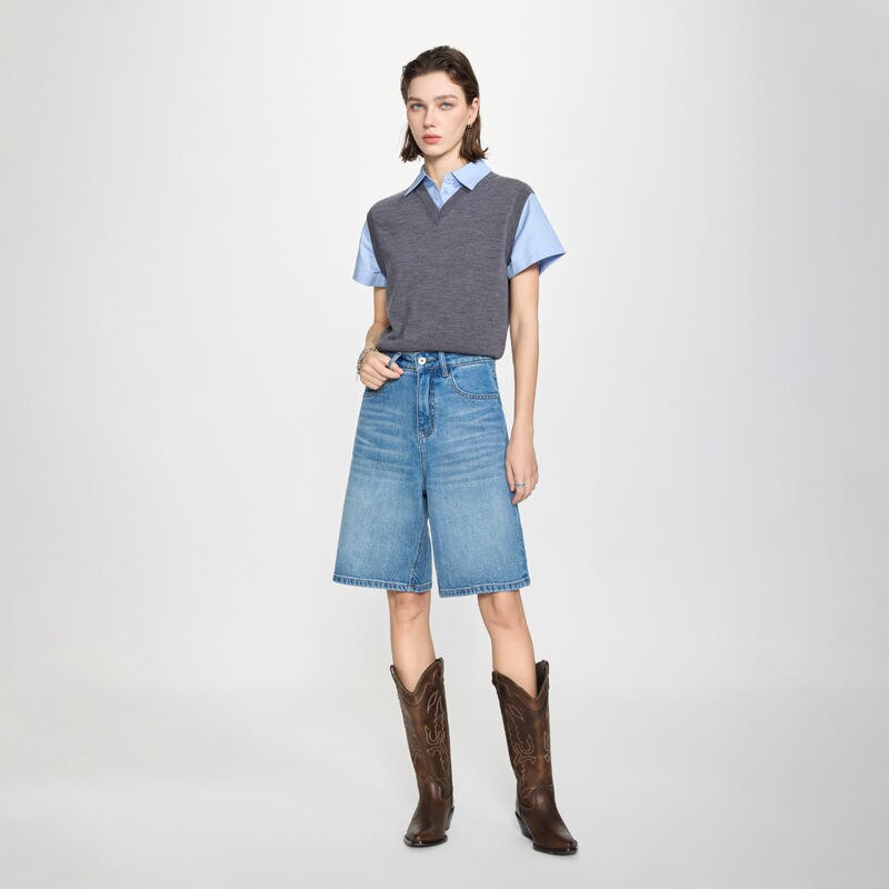 Seline&Shilin Summer New Style High-Waisted Women's Slimming Wide-Leg Denim Shorts Seline&Shilin Summer New Style High-Waisted Women's Slimming Wide-Leg Denim Shorts