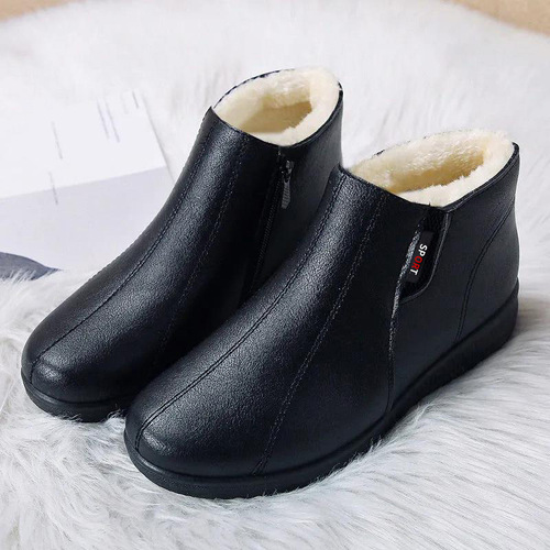 Mom's Cotton Shoes Women's Winter Medium Old Cotton Leather Shoes with Fleece and Thick Warm Cotton Shoes Soft Bottom Elderly Shoes