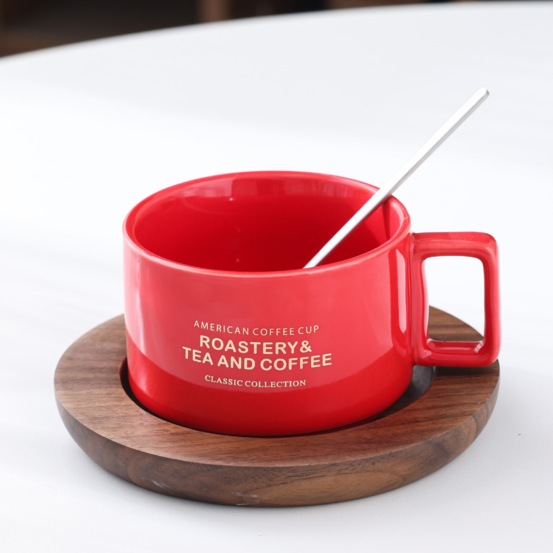 Rojo brillante + soporte de Copa de nogal nuevo + cuchara de acero