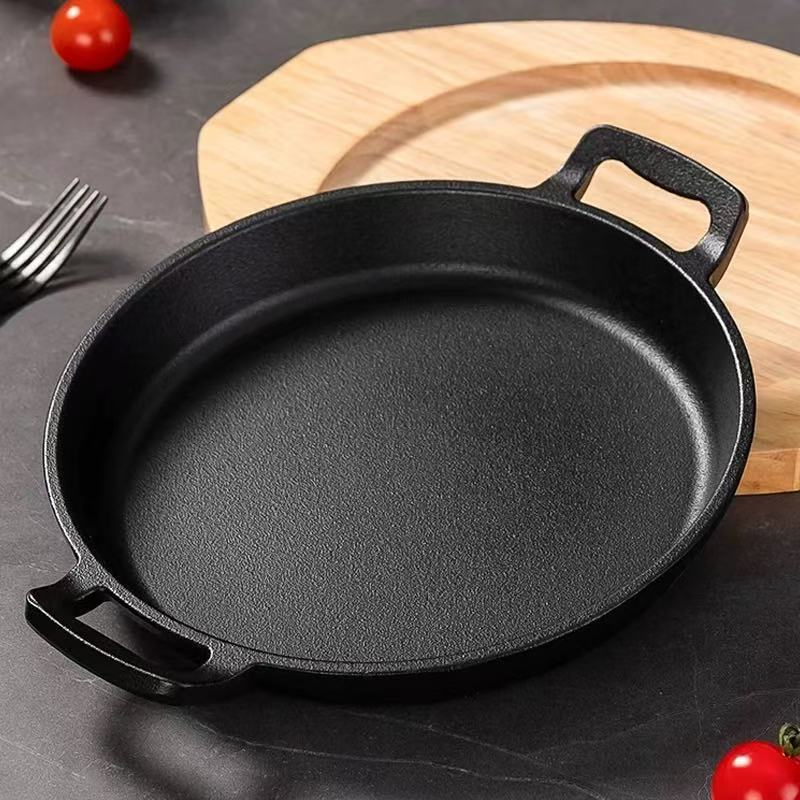 Plancha para Asar Redonda de Hierro Fundido Multifuncional con Asas Dobles para Barbacoa y Restaurantes