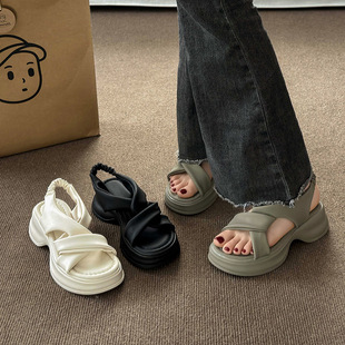 Fairy style cross strap sandals for women 2024 Summer new slip-on open toe casual muffin Beach all-match sandals