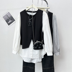 Spring Korean Style Large Size Casual Elegant Fake Two-Piece Shirt 100kg Fat mm Versatile Women's Top 6188
