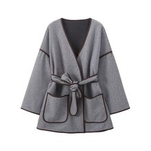 现2025秋新品欧美风女装腰带呢子外套大衣 254