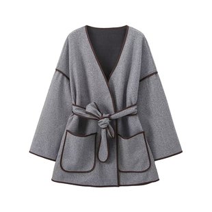 Now 2025 New Autumn European and American Style Women's Belted Woolen Outwear 254