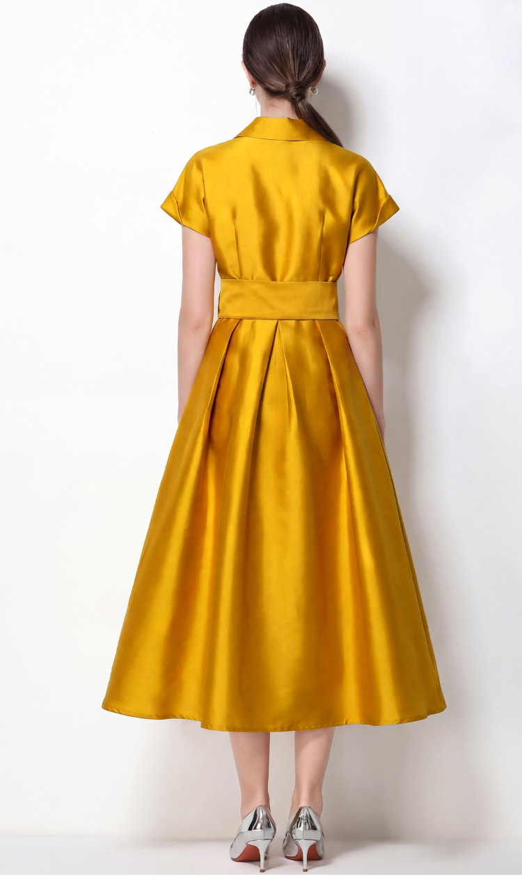 Đầm maxi nữ hoa nổi tay ngắn cổ vest thắt eo jacquard xòe — màu đen, Rượu vang đỏ, xanh lam, màu hồng đậm chi tiết 30