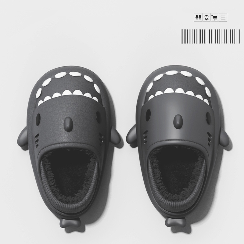 Adultos Fondo suave tiburón algodón zapatillas mujer pareja Eva felpa zapatos de algodón invierno impermeable grueso felpa inferior felpa hombres 8733