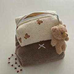 クロスボーダーかわいい格子テディベア化粧バッグ携帯化粧品スキンケア商品収納バッグ漫画プリント化粧バッグ