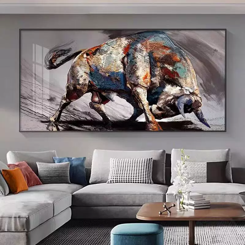 Высококачественная декоративная роспись из хрустального фарфора, горизонтальная подвесная картина для входа, гостиная, рама из алюминиевого сплава, напольная настенная картина корова 08