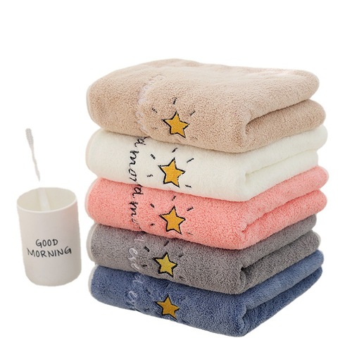 Hemmed coral velvet towel star towel absorbs water and does not fade or shed hair gift towel absorbent towel for face washing