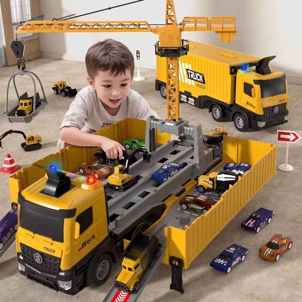 Dropshipping of Transforming Tower Crane Engineering Vehicles, Pull-Back Inertia Container Trucks, Parking Lot Toy Track Cars, Children's Toys