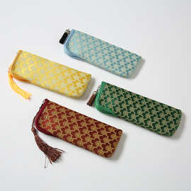 中式简约复古织锦缎零钱包收纳笔袋 大容量旅行包收纳包杂物包