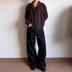 老钱风咖色混纺半高领毛衣开衫男款秋季高级感cleanfit针织衫外套