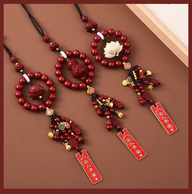 Cinnabar Bodhi Lotus Multi-Treasure Car Pendant Interior Hanging Ornament Zodiac Year Car Decoration Peace Gift