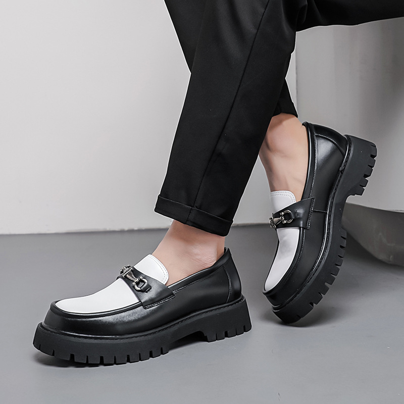 Zapatos de cuero casuales para hombres cuatro estaciones deportes de esmalte negro juvenil matrimonio de negocios un pedale de altura de trabajo zapatos de hombre Lefour