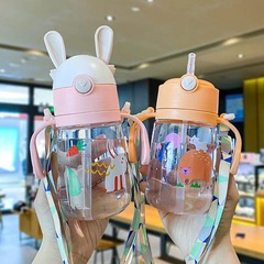 New children's plastic straw cup kindergarten bounce handle strap dual-use water cup baby learning drinking cup summer