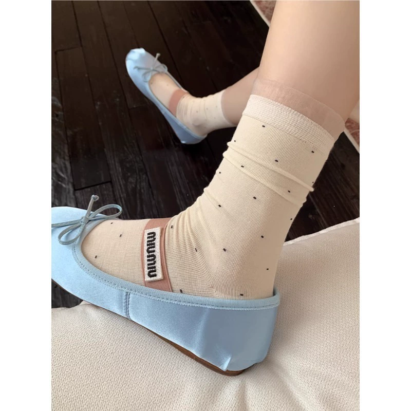 Autumn cotton summer thin white knee socks, mid-length