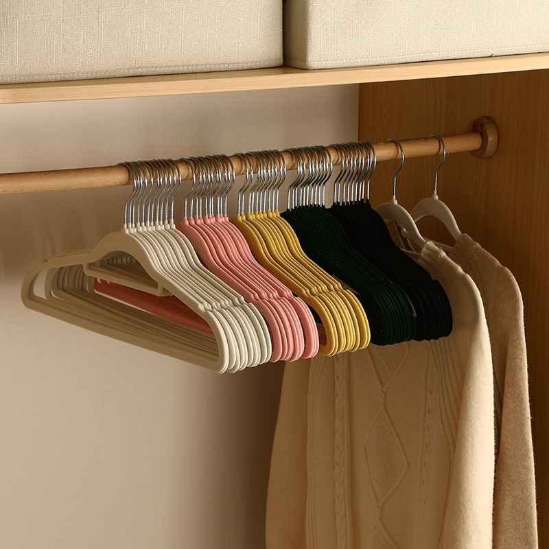 Flocking Hanger Plastic Non-slip Clothes Brace Adult Multi-functional Wardrobe Storage Clothes Hanging Seamless Household Clothes Hanging Rack