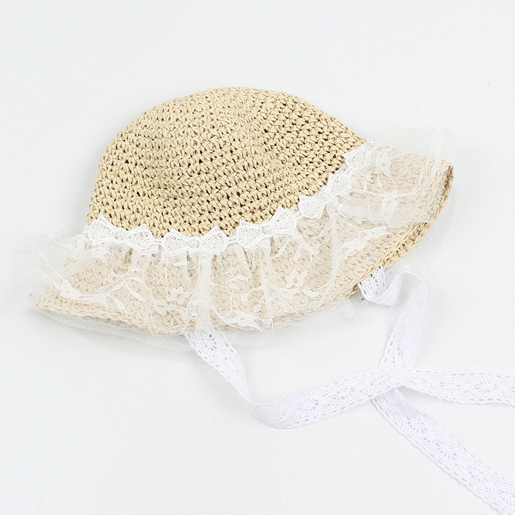 Korean Style Bowknot Pearl Lace Mesh Children's Straw Hat display picture 8
