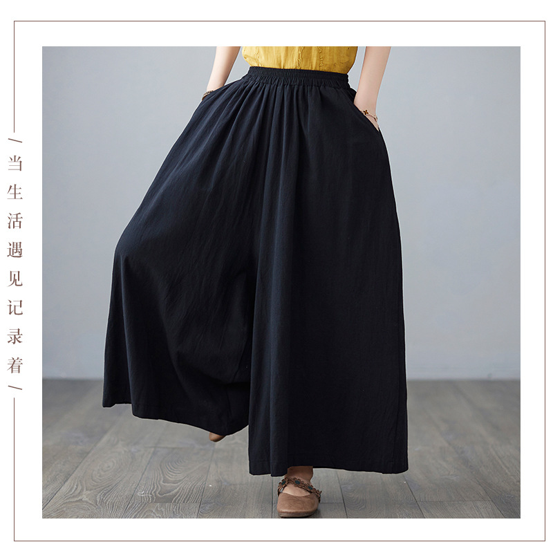 Solid Color Linen Wide-Leg Pants NSYF60881