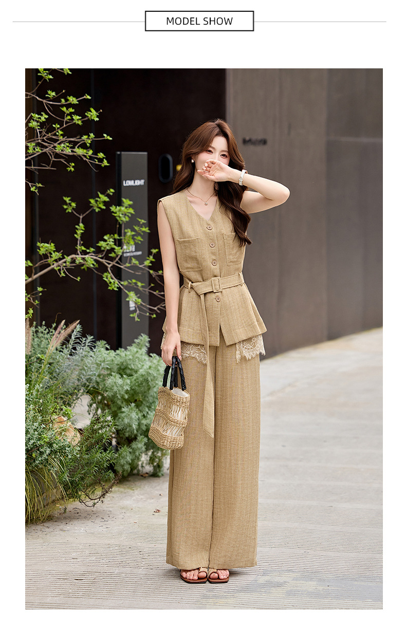 Bộ vest quần ống rộng nữ phối ren dây rút eo 2 món YH6133 — Màu ảnh chi tiết 10