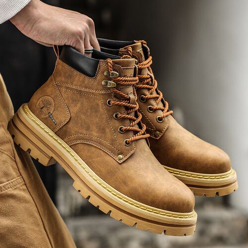 2025 Summer New Mens High-Top Martens Boots Trendy Versatile Thick-Soled Casual Leather Shoes Work Boots Fashion Shoes for Men