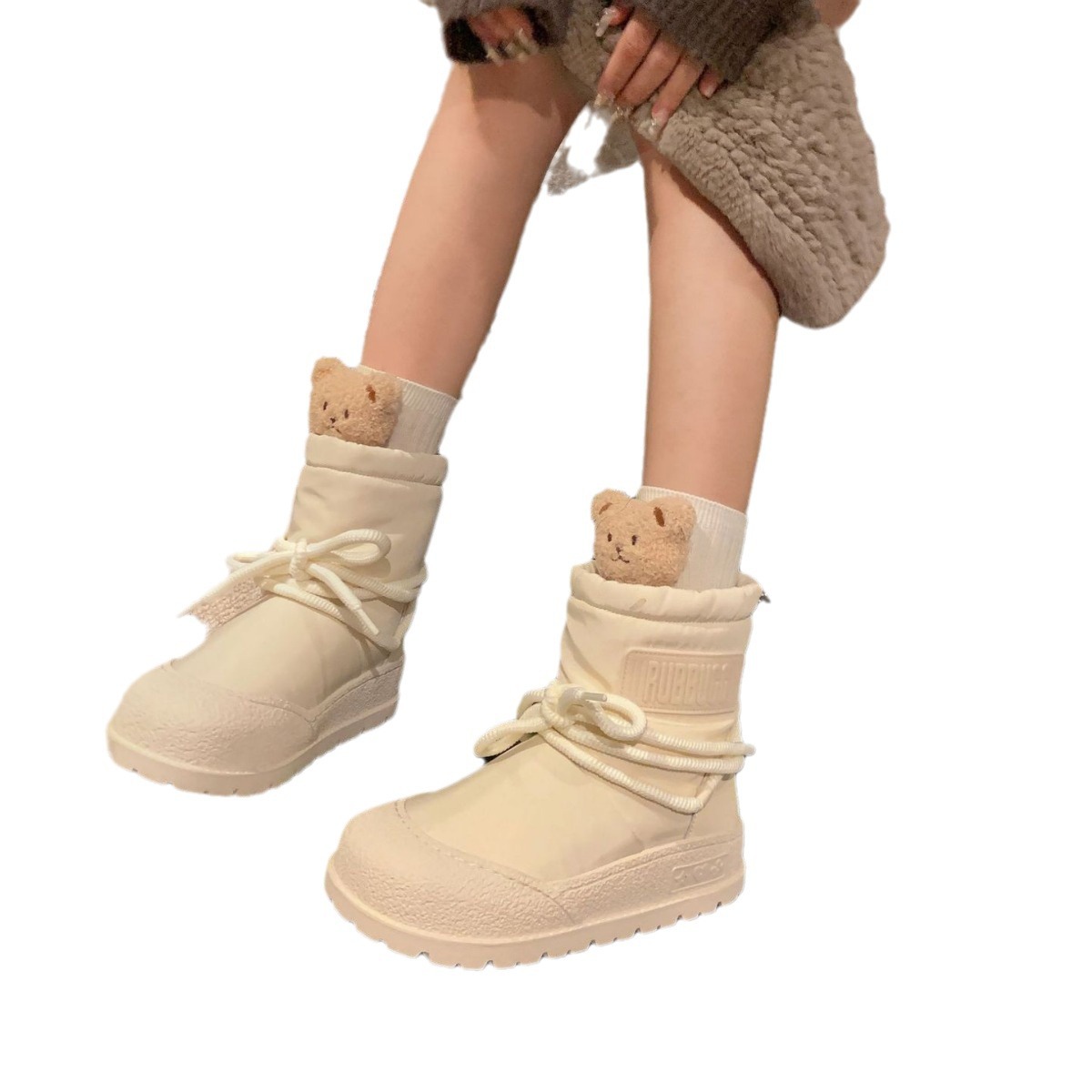 ShoeGlobe Damen-Schneestiefel aus echtem Leder mit dicker Sohle, Schnürung und warmem Futter – Herbst/Winter 2025 – Modisch, rutschfest, mit dicker Baumwollsohle_voghion.com