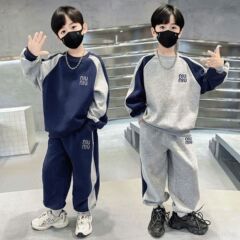 男童套装2025新款春季童裝字母印花套装宝宝卫衣洋气拼袖儿童春装