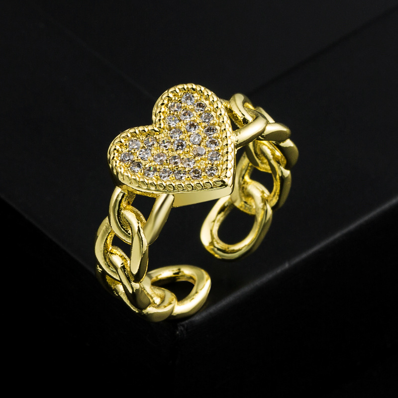 Fashion Gold Plated Micro Inlaid Zircon Star Heart-Shaped Opening Adjustable Copper Ring Accessories