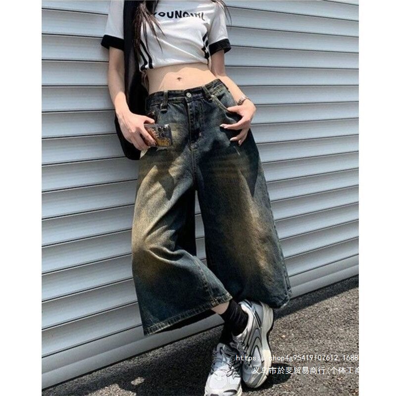 Retro Blue High-Waisted Wide-Leg Denim Shorts for Women, New Summer Style, Petite-Friendly, Loose-Fitting, Slimming, Straight-Leg Mid-Length Pants