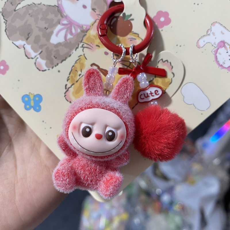 キャンディーカラーの植毛布キーホルダー、携帯電話の飾り、女の子のバッグの飾り、ラブブキーホルダー、キュートで楽しい|undefined
